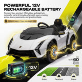 Alivio 12V Electric Ride-On Lamborghini Car for Kids with 2.4GHz Remote Control, LED Headlights & Safety Belt, 3-7 Years (White)