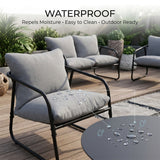 Alivio 4-Seater Outdoor Iron Sofa Set with Cushions & Coffee Table, Modern Garden Patio Furniture (