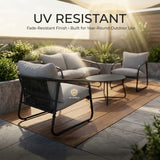 Alivio 4-Seater Outdoor Iron Sofa Set with Cushions & Coffee Table, Modern Garden Patio Furniture (