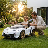 Alivio 12V Electric Ride-On Lamborghini Car for Kids with 2.4GHz Remote Control, LED Headlights & Safety Belt, 3-7 Years (White)