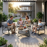Alivio 4-Seater Outdoor Iron Sofa Set with Cushions & Coffee Table, Modern Garden Patio Furniture (