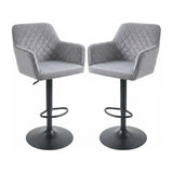 Alivio Velvet Bar Stools Set of 2, Adjustable Counter Height Swivel Bar Chairs with Quilted Back, Armrests & Footrest  (Grey)