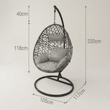 Alivio Rattan Hanging Egg Chair Basket Chair with Cushions, Swing Egg Chair for Indoor Outdoor Patio Garden 94.5 x 194.5cm, Weather Resistant Free Standing Egg Chair 150kg Capacity