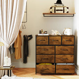 Alivio Steel Frame Freestanding 9 Drawer Storage Cabinet, Storage Organizer for Bedroom Living Room (Brown)