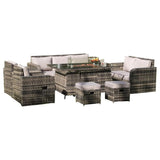 Alivio 9 Seater Rattan Furniture Set Built-In Propane Fire Pit with Anti-UV Cushions (Grey)