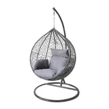 Alivio Rattan Hanging Egg Chair - Big Basket Chair with Cushions, Swing Egg Chair for Indoor Outdoor Patio Garden 203 x 120cm, Weather Resistant Free Standing Egg Chair (Grey)