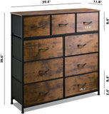 Alivio Steel Frame Freestanding 9 Drawer Storage Cabinet, Storage Organizer for Bedroom Living Room (Brown)