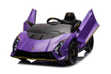 Alivio 12V Electric Ride-On Lamborghini Car for Kids with 2.4GHz Remote Control, LED Headlights & Safety Belt, 3-7 Years (Purple)