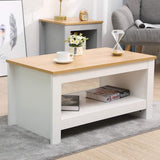 Alivio 2 Tier Rectangular Coffee Table with Oak Finish and Bottom Storage