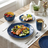 Alivio 16-Piece Porcelain Dinner Set, Lead-Free Blue Glaze Dinnerware Set for 4, Microwave & Dishwasher Safe Plates, Bowls & Mugs (Blue)