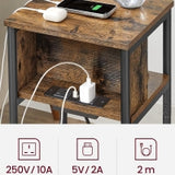 Alivio Slim Side Table with Charging Station Bedside Table with 2 AC Outlets (Rustic Brown)