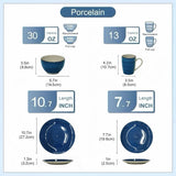 Alivio 16-Piece Porcelain Dinner Set, Lead-Free Blue Glaze Dinnerware Set for 4, Microwave & Dishwasher Safe Plates, Bowls & Mugs (Blue)