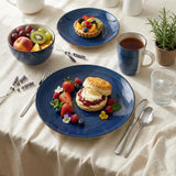 Alivio 16-Piece Porcelain Dinner Set, Lead-Free Blue Glaze Dinnerware Set for 4, Microwave & Dishwasher Safe Plates, Bowls & Mugs (Blue)