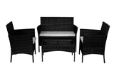 Alivio 4 Piece Rattan Sofa Set Patio Furniture with Coffee Table Weather Resistant UV Protected Cushions for Indoor Outdoor Use (Black)